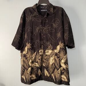Vintage‎ Nautica Hawaiian Style Shirt 100% Cotton Black Tan Leaves Men's XL